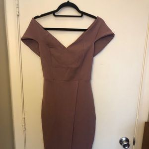 Pink off shoulder dress with slit